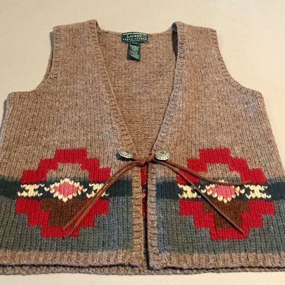 Ralph Lauren Tops - RALPH LAUREN HAND KNIT SWEATER VEST WOOL Sz M AZTEC SOUTHWESTERN INDIAN
